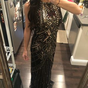 Aiden Maddox Beaded Halter Gown